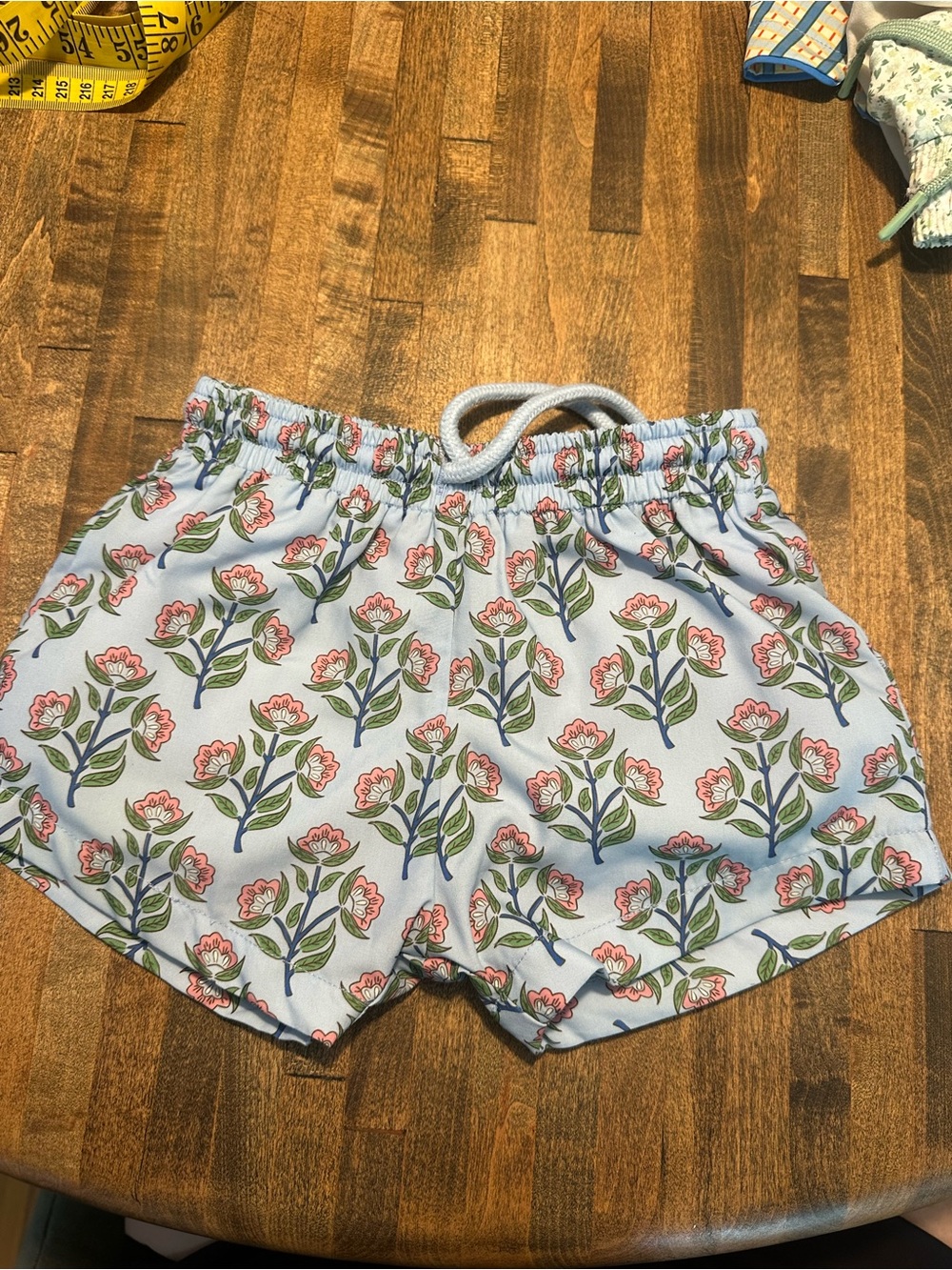 Boys' Floral Swim Trunk Shorts - Light Blue with Pink Flowers